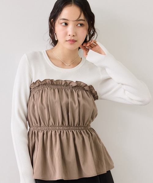 VIS（ビス）の「シャーリングビスチェドッキングニット/イージーケア（ニット/セーター・レディース・ブラック/ベージュ系その他/キナリ・FREE）」の3枚目の写真