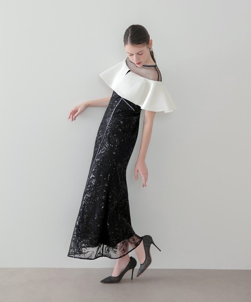 Leja(レジャ)の「【LEJA】ストーンラインシアービッグフリルマーメイドドレス美脚効果結婚式 パーティードレス 成人式 二次会 同窓会 お呼ばれ オケージョン 20代 30代(ドレス・レディース・グレー/ブラック・MEDIUM/SMALL)」の14枚目の写真