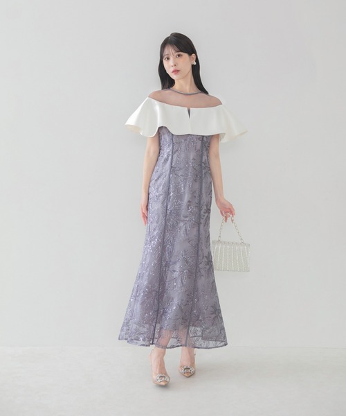 セール】【LEJA】ストーンラインシアービッグフリルマーメイドドレス