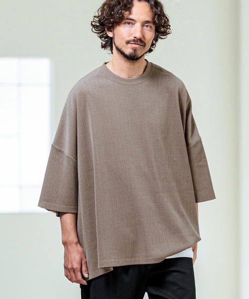 Magine（マージン）の「mn3226- Knit Look Side Slit Relax Fit T-Shirt ニットソーTシャツ(MGN-261-014)（ニット/セーター・メンズ・ベージュ/ブラック/オフホワイト・48/46/44）」の3枚目の写真