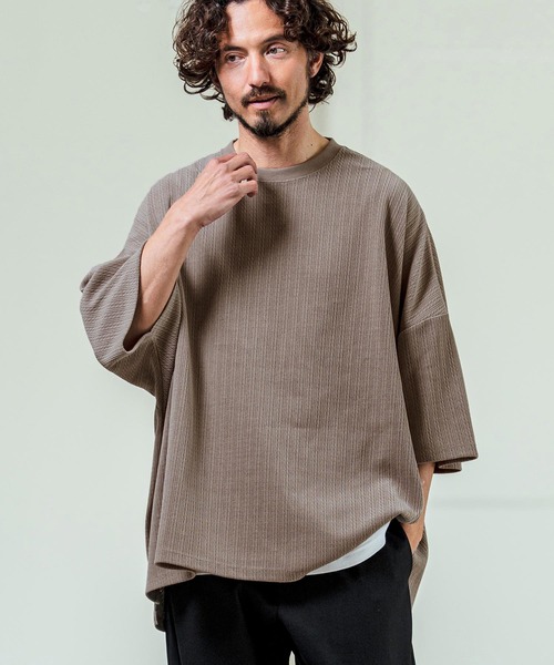Magine（マージン）の「mn3226- Knit Look Side Slit Relax Fit T-Shirt ニットソーTシャツ(MGN-261-014)（ニット/セーター・メンズ・ベージュ/ブラック/オフホワイト・48/46/44）」の10枚目の写真