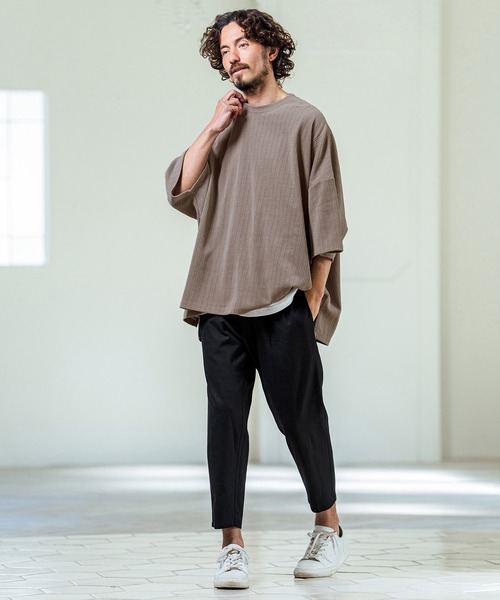 Magine（マージン）の「mn3226- Knit Look Side Slit Relax Fit T-Shirt ニットソーTシャツ(MGN-261-014)（ニット/セーター・メンズ・ベージュ/ブラック/オフホワイト・48/46/44）」の12枚目の写真