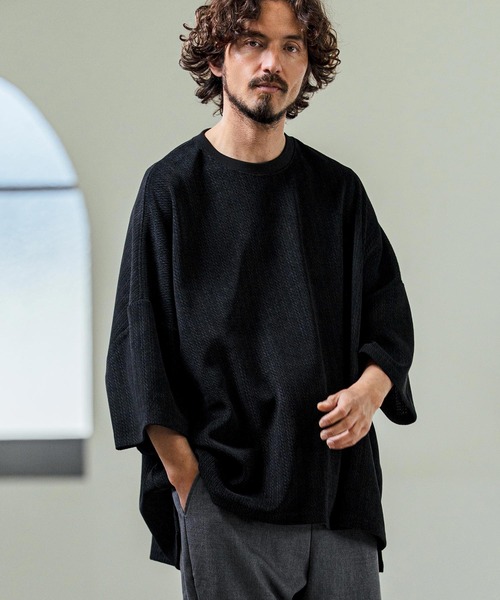 Magine（マージン）の「mn3226- Knit Look Side Slit Relax Fit T-Shirt ニットソーTシャツ(MGN-261-014)（ニット/セーター・メンズ・ベージュ/ブラック/オフホワイト・48/46/44）」の14枚目の写真