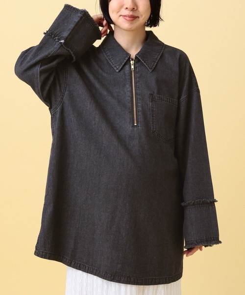 LEPSIM（レプシィム）の「【産前・産後対応】マタニティ／デニムZIPチュニック　638893（マタニティウェア/グッズ・レディース・チャコールグレー/ライトブルー・FREE）」の4枚目の写真