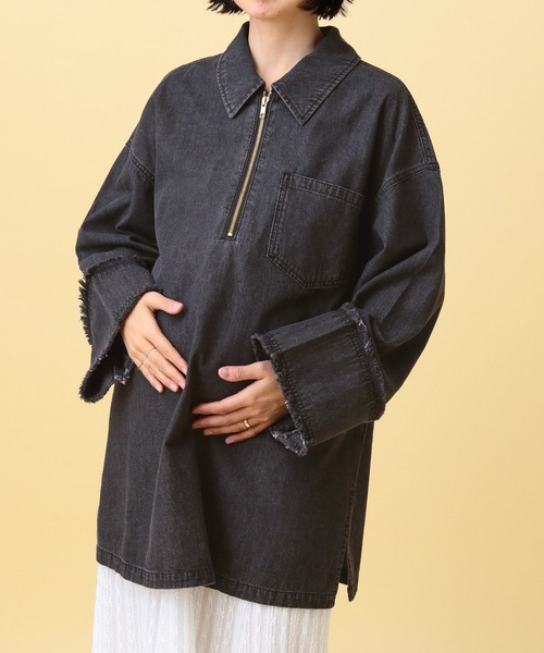 LEPSIM（レプシィム）の「【産前・産後対応】マタニティ／デニムZIPチュニック　638893（マタニティウェア/グッズ・レディース・チャコールグレー/ライトブルー・FREE）」の5枚目の写真