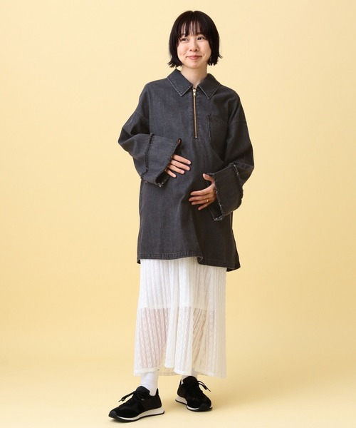 LEPSIM（レプシィム）の「【産前・産後対応】マタニティ／デニムZIPチュニック　638893（マタニティウェア/グッズ・レディース・チャコールグレー/ライトブルー・FREE）」の7枚目の写真