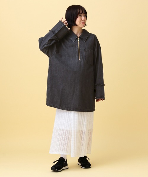 LEPSIM（レプシィム）の「【産前・産後対応】マタニティ／デニムZIPチュニック　638893（マタニティウェア/グッズ・レディース・チャコールグレー/ライトブルー・FREE）」の9枚目の写真