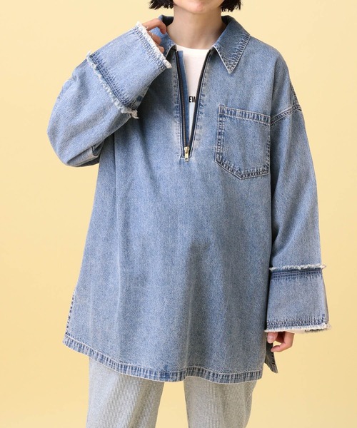 LEPSIM（レプシィム）の「【産前・産後対応】マタニティ／デニムZIPチュニック　638893（マタニティウェア/グッズ・レディース・チャコールグレー/ライトブルー・FREE）」の12枚目の写真