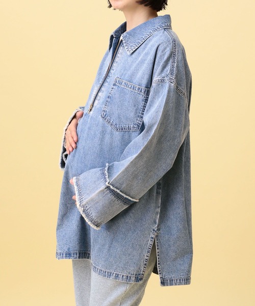 LEPSIM（レプシィム）の「【産前・産後対応】マタニティ／デニムZIPチュニック　638893（マタニティウェア/グッズ・レディース・チャコールグレー/ライトブルー・FREE）」の13枚目の写真