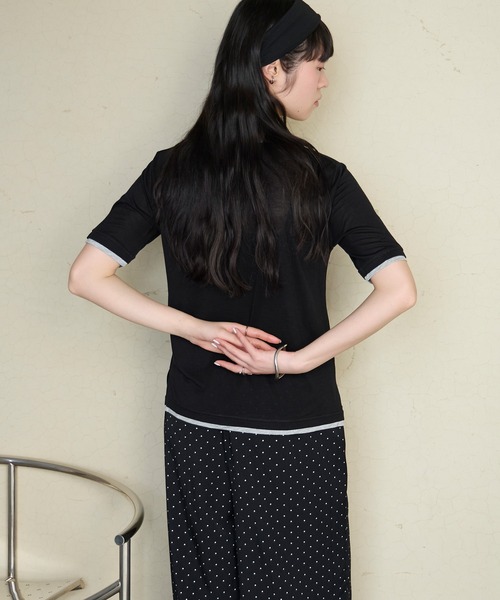 forksy.(フォルクシー)の「【forksy.】<エブリデイシリーズ>クールシアー 配色 ヘンリーネック Tシャツ / 接触冷感(Tシャツ/カットソー・レディース・杢グレー/ピンク/イエロー/オフホワイト/ブラウン/ブラック/ライトブルー・FREE)」の21枚目の写真