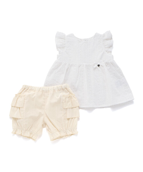 SLAP SLIP BABY（スラップスリップベビー）の「肩フリルワンピース＋ブルマ付きセットアップベビー(70~80cm)（その他ベビーウェア・キッズ・ホワイト/ピンク・FREE）」の4枚目の写真