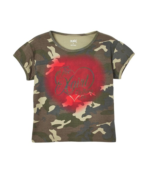 X-girl（エックスガール）の「FADED HEART SPRAY LOGO S/S BABY TEE（Tシャツ/カットソー・レディース・オフホワイト/ブラック/カモフラージュ・ONE SIZE）」の10枚目の写真
