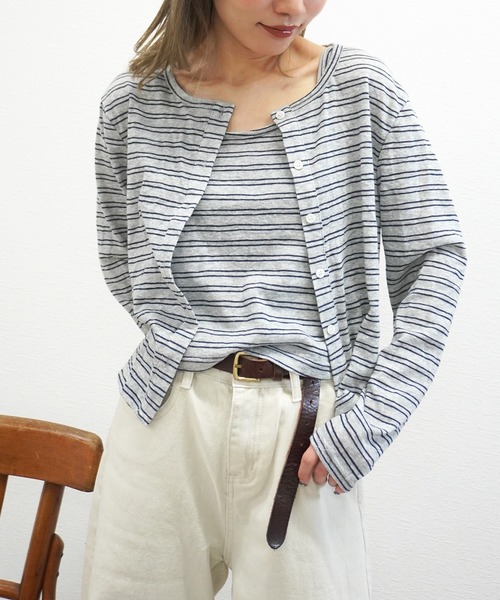 gossara(ゴサラ)の「【嬉しいセットアイテム】ボーダーキャミ付きカーディガン(カーディガン/ボレロ・レディース・オフホワイト/グレー/ネイビー・FREE)」の1枚目の写真