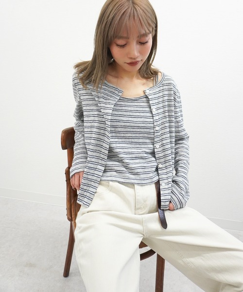gossara(ゴサラ)の「【嬉しいセットアイテム】ボーダーキャミ付きカーディガン(カーディガン/ボレロ・レディース・オフホワイト/グレー/ネイビー・FREE)」の5枚目の写真