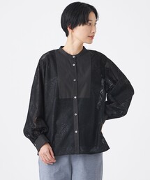 【カタログ掲載・ウォッシャブル】リーフゼブラレースブラウス