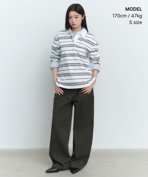 MUSINSA STANDARD WOMAN（ムシンサスタンダードウーマン）の「ウィメンズリラックスドマルチストライプラグビーシャツ[ホワイト]（ポロシャツ・レディース・その他・SMALL/MEDIUM/LARGE/X-SMALL）」の4枚目の写真