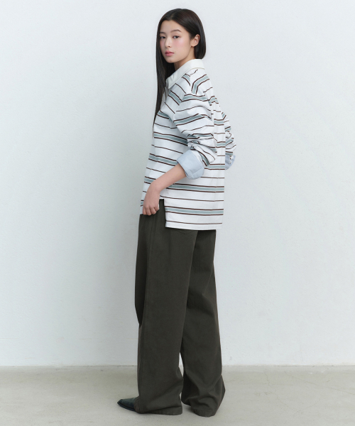 MUSINSA STANDARD WOMAN（ムシンサスタンダードウーマン）の「ウィメンズリラックスドマルチストライプラグビーシャツ[ホワイト]（ポロシャツ・レディース・その他・SMALL/MEDIUM/LARGE/X-SMALL）」の5枚目の写真