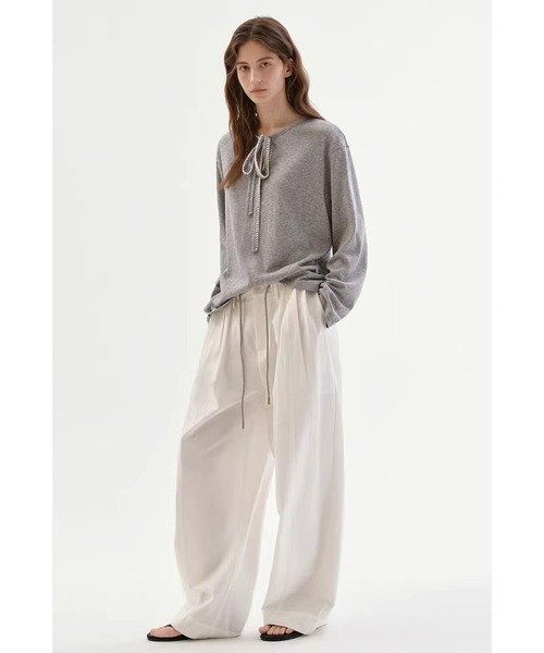 Fano Studios（ファノ ストゥディオズ）の「配色ステッチ リボン ロングスリーブトップス FC26S141【Fano Studios】【2026SS】（Tシャツ/カットソー・レディース・グレー・S/M/L）」の3枚目の写真