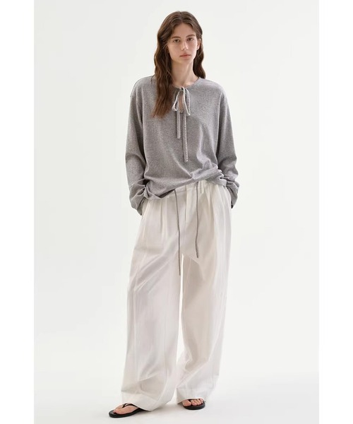 Fano Studios（ファノ ストゥディオズ）の「配色ステッチ リボン ロングスリーブトップス FC26S141【Fano Studios】【2026SS】（Tシャツ/カットソー・レディース・グレー・S/M/L）」の2枚目の写真