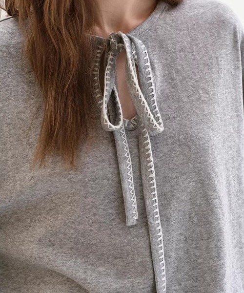 Fano Studios（ファノ ストゥディオズ）の「配色ステッチ リボン ロングスリーブトップス FC26S141【Fano Studios】【2026SS】（Tシャツ/カットソー・レディース・グレー・S/M/L）」の10枚目の写真