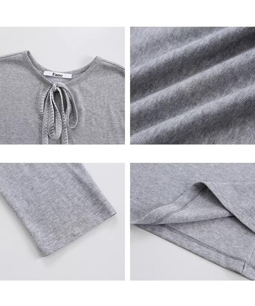 Fano Studios（ファノ ストゥディオズ）の「配色ステッチ リボン ロングスリーブトップス FC26S141【Fano Studios】【2026SS】（Tシャツ/カットソー・レディース・グレー・S/M/L）」の12枚目の写真