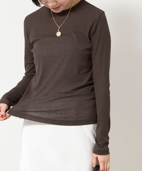 NOLLEY’S Sophi（ノーリーズソフィ）の「ウォッシャブルorganicコットンシアーテレコロンＴ（Tシャツ/カットソー・レディース・ダークブラウン/オフホワイト/イエロー・38）」の2枚目の写真