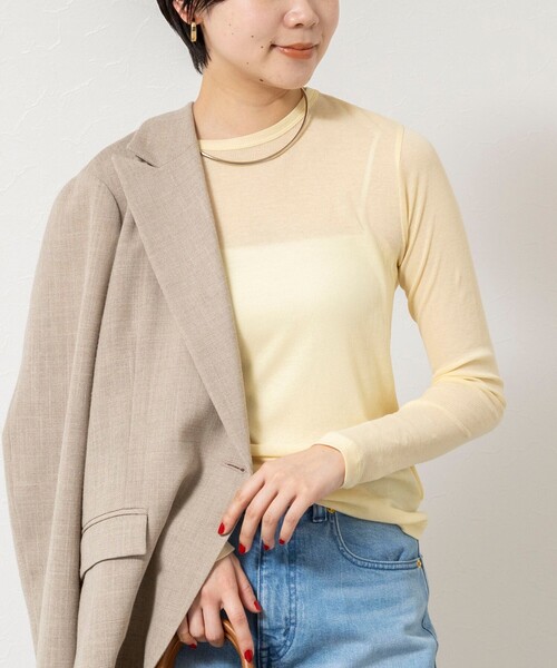 NOLLEY’S Sophi（ノーリーズソフィ）の「ウォッシャブルorganicコットンシアーテレコロンＴ（Tシャツ/カットソー・レディース・ダークブラウン/オフホワイト/イエロー・38）」の3枚目の写真