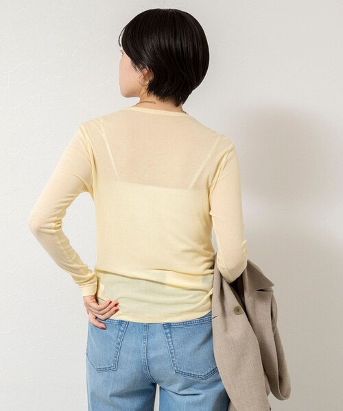 NOLLEY’S Sophi（ノーリーズソフィ）の「ウォッシャブルorganicコットンシアーテレコロンＴ（Tシャツ/カットソー・レディース・ダークブラウン/オフホワイト/イエロー・38）」の22枚目の写真