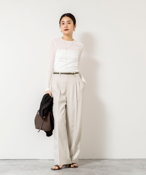 NOLLEY’S Sophi（ノーリーズソフィ）の「ウォッシャブルorganicコットンシアーテレコロンＴ（Tシャツ/カットソー・レディース・ダークブラウン/オフホワイト/イエロー・38）」の20枚目の写真