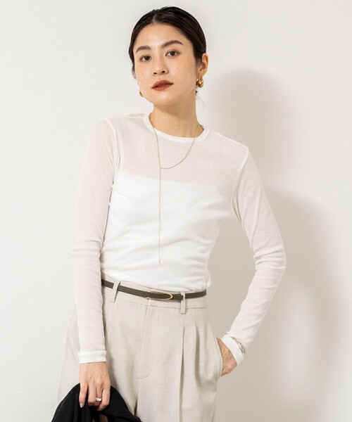 NOLLEY’S Sophi（ノーリーズソフィ）の「ウォッシャブルorganicコットンシアーテレコロンＴ（Tシャツ/カットソー・レディース・ダークブラウン/オフホワイト/イエロー・38）」の17枚目の写真