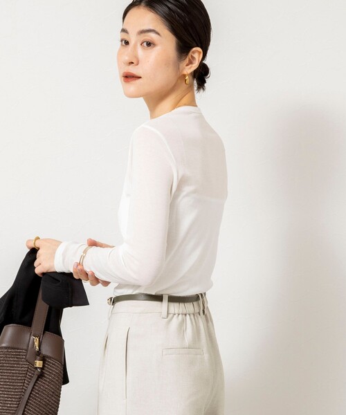 NOLLEY’S Sophi（ノーリーズソフィ）の「ウォッシャブルorganicコットンシアーテレコロンＴ（Tシャツ/カットソー・レディース・ダークブラウン/オフホワイト/イエロー・38）」の16枚目の写真