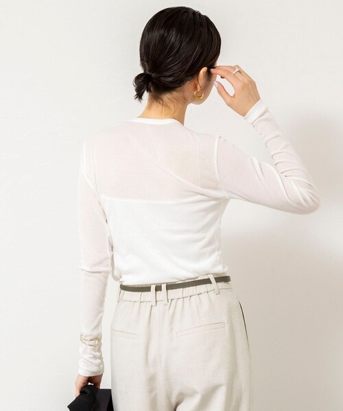 NOLLEY’S Sophi（ノーリーズソフィ）の「ウォッシャブルorganicコットンシアーテレコロンＴ（Tシャツ/カットソー・レディース・ダークブラウン/オフホワイト/イエロー・38）」の15枚目の写真