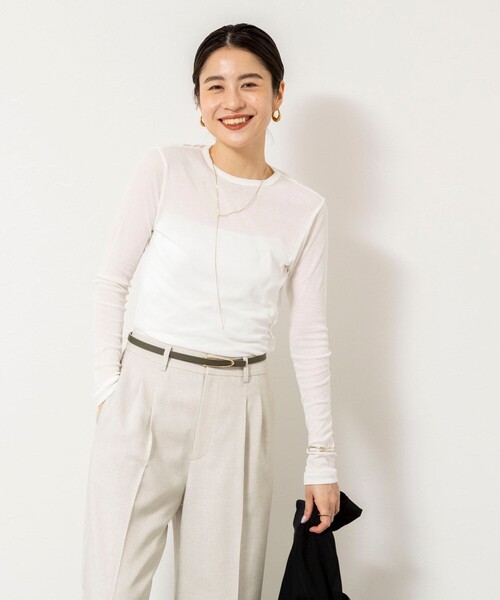 NOLLEY’S Sophi（ノーリーズソフィ）の「ウォッシャブルorganicコットンシアーテレコロンＴ（Tシャツ/カットソー・レディース・ダークブラウン/オフホワイト/イエロー・38）」の14枚目の写真