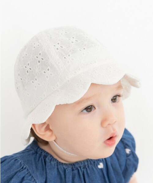 BRANSHES（ブランシェス）の「【ベビー】カットワークレースハット（その他ベビー用品・キッズ・サックスブルー/オフホワイト・48cm）」の2枚目の写真