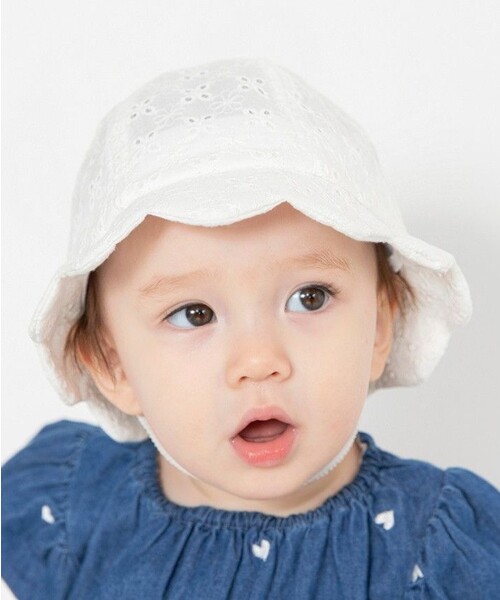 BRANSHES（ブランシェス）の「【ベビー】カットワークレースハット（その他ベビー用品・キッズ・サックスブルー/オフホワイト・48cm）」の4枚目の写真