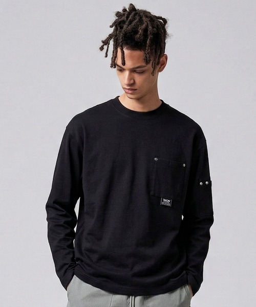 TAION(タイオン)の「【TAION(タイオン)】〈ユニセックス〉ノンダウン ワーク リベットポケット ロングスリーブ Tシャツ(Tシャツ/カットソー・メンズ・ブラック/ホワイト・S/M/L/XL/2XL/3XL)」の1枚目の写真