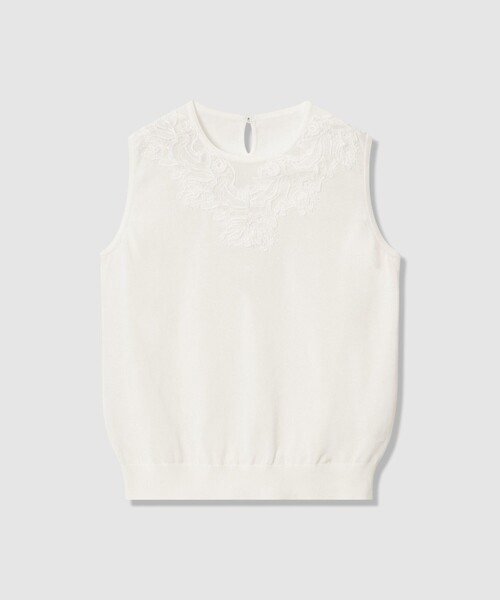 ANAYI（アナイ）の「レースラインコットンナイロンクループルオーバー（ニット/セーター・レディース・ブラック/ベージュ系その他/ホワイト・38）」の2枚目の写真