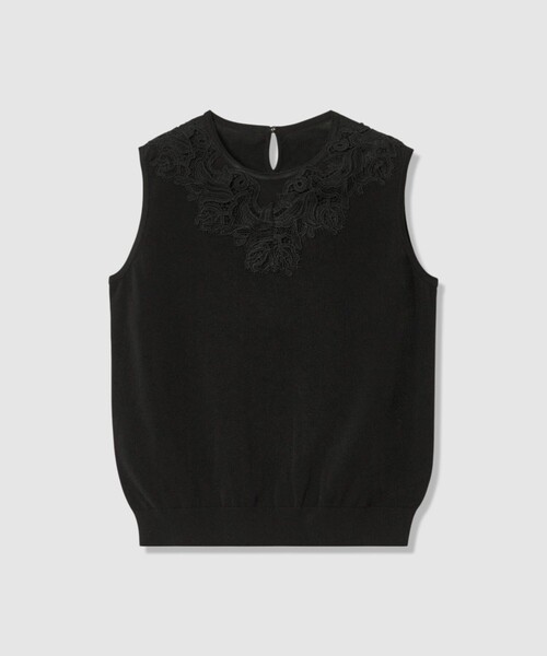 ANAYI（アナイ）の「レースラインコットンナイロンクループルオーバー（ニット/セーター・レディース・ブラック/ベージュ系その他/ホワイト・38）」の3枚目の写真