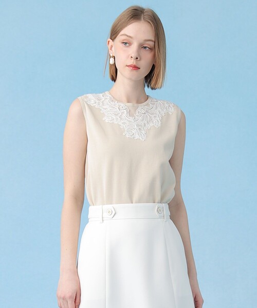 ANAYI（アナイ）の「レースラインコットンナイロンクループルオーバー（ニット/セーター・レディース・ブラック/ベージュ系その他/ホワイト・38）」の13枚目の写真