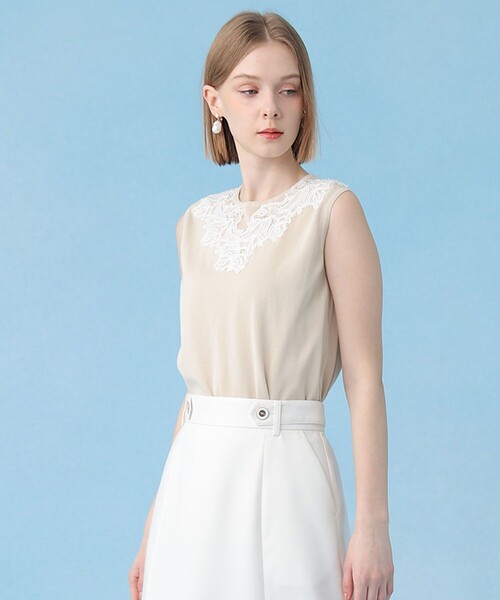 ANAYI（アナイ）の「レースラインコットンナイロンクループルオーバー（ニット/セーター・レディース・ブラック/ベージュ系その他/ホワイト・38）」の12枚目の写真