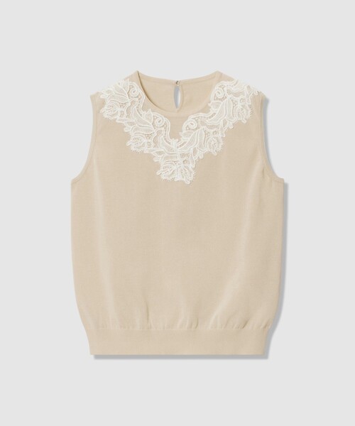 ANAYI（アナイ）の「レースラインコットンナイロンクループルオーバー（ニット/セーター・レディース・ブラック/ベージュ系その他/ホワイト・38）」の5枚目の写真