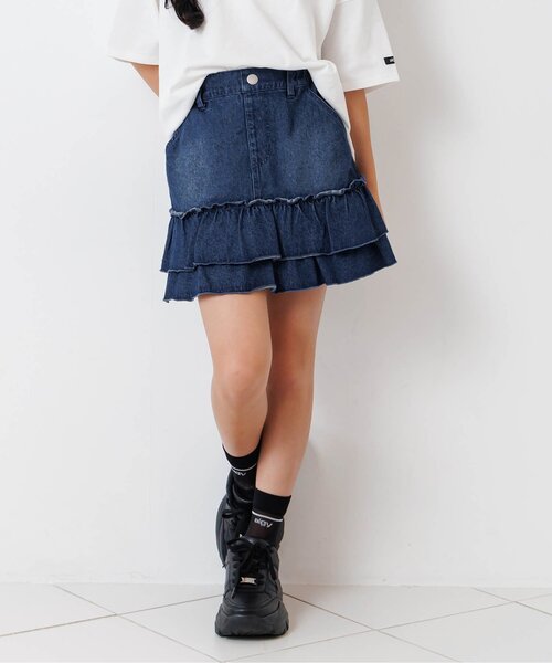 algy（アルジー）の「バックロゴフリルスカパン（スカート・キッズ・インディゴブルー/ブラウン/カーキ・150/140/130/120/160）」の3枚目の写真