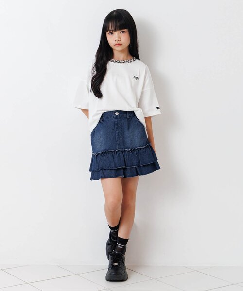 algy（アルジー）の「バックロゴフリルスカパン（スカート・キッズ・インディゴブルー/ブラウン/カーキ・150/140/130/120/160）」の6枚目の写真