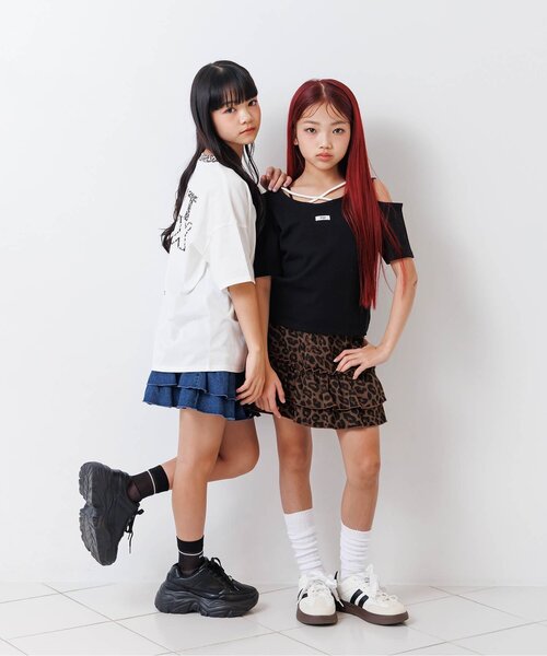 algy（アルジー）の「バックロゴフリルスカパン（スカート・キッズ・インディゴブルー/ブラウン/カーキ・150/140/130/120/160）」の9枚目の写真