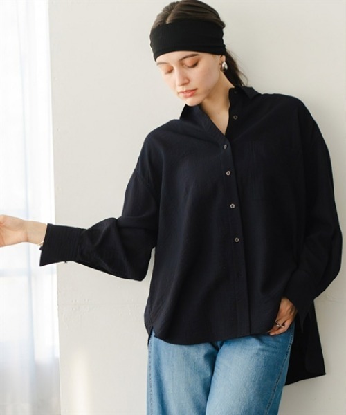 Maison INNESS（メゾンアイネス）の「ニュアンスエアリードビーオーバーサイズシャツ（シャツ/ブラウス・レディース・ネイビー・5L～6L/3L～4L/L～LL/S～Ｍ）」の9枚目の写真
