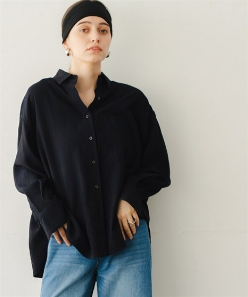 Maison INNESS（メゾンアイネス）の「ニュアンスエアリードビーオーバーサイズシャツ（シャツ/ブラウス・レディース・ネイビー・5L～6L/3L～4L/L～LL/S～Ｍ）」の8枚目の写真