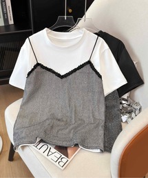 LUCPY（ラクピー）の「レイヤードキャミ風ドッキングTシャツ（Tシャツ/カットソー）」