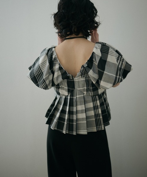 LAULEN（ローレン）の「check balloon sleeve blouse /チェック柄バルーンスリーブ半袖ブラウス（シャツ/ブラウス・レディース・ブラック×ホワイト・FREE）」の6枚目の写真