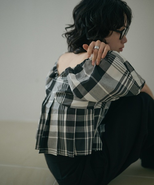 LAULEN（ローレン）の「check balloon sleeve blouse /チェック柄バルーンスリーブ半袖ブラウス（シャツ/ブラウス・レディース・ブラック×ホワイト・FREE）」の10枚目の写真