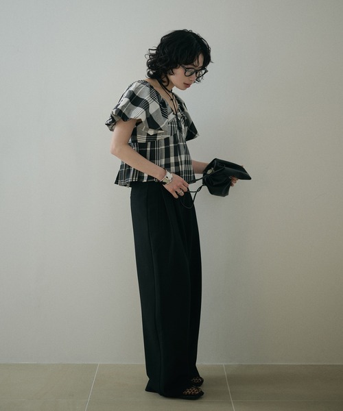 LAULEN（ローレン）の「check balloon sleeve blouse /チェック柄バルーンスリーブ半袖ブラウス（シャツ/ブラウス・レディース・ブラック×ホワイト・FREE）」の11枚目の写真